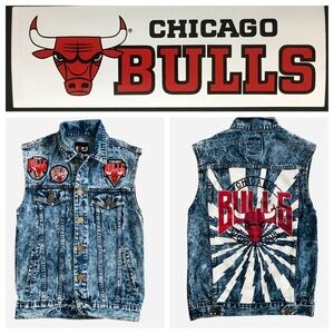 Denim Patchwork Chicago Bulls Vest vintage distressed acid wash men’s size small